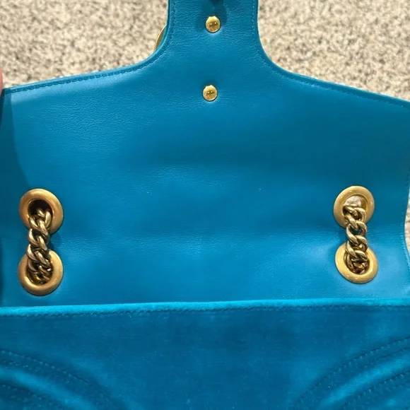 Gucci blue/ Green Marmont Metalasse velvet flap GG very rare color - Picture 3 of 5